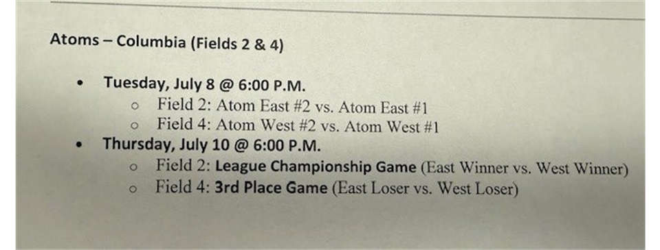 District 19 Playoffs - Atom Division: July 8th & 10th - Columbia